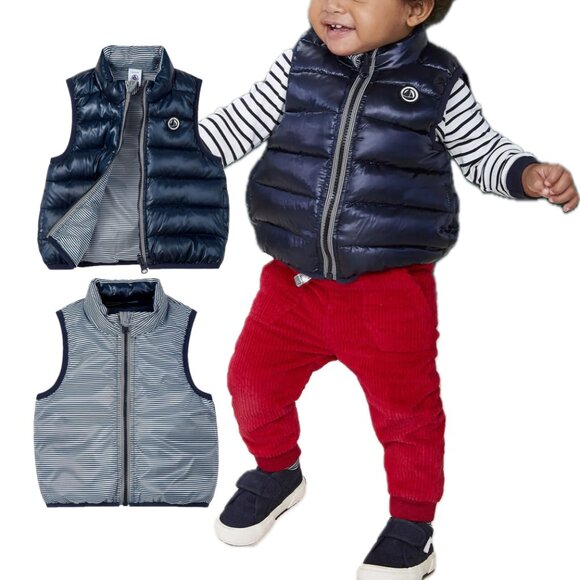 Petit Bateau Other - Petit Bateau Toddler Reversible Padded Vest Jacket With Hood (Smoking Blue)